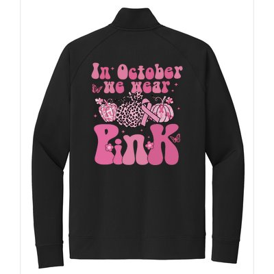 In October We Wear Pink Breast Cancer Awareness Fall Pumpkin Stretch Full-Zip Cadet Jacket