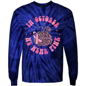 In October We Wear Pink Breast Cancer Awareness Fall Pumpkin Tie-Dye Long Sleeve Shirt