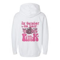 In October We Wear Pink Breast Cancer Awareness Fall Pumpkin Garment-Dyed Fleece Hoodie