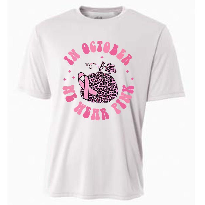 In October We Wear Pink Breast Cancer Awareness Fall Pumpkin Cooling Performance Crew T-Shirt