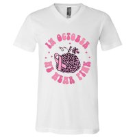 In October We Wear Pink Breast Cancer Awareness Fall Pumpkin V-Neck T-Shirt