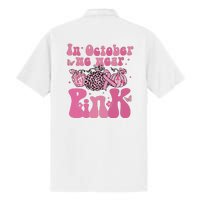 In October We Wear Pink Breast Cancer Awareness Fall Pumpkin Dry Zone Grid Polo