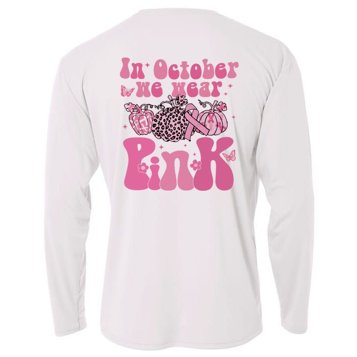 In October We Wear Pink Breast Cancer Awareness Fall Pumpkin Cooling Performance Long Sleeve Crew