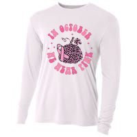 In October We Wear Pink Breast Cancer Awareness Fall Pumpkin Cooling Performance Long Sleeve Crew