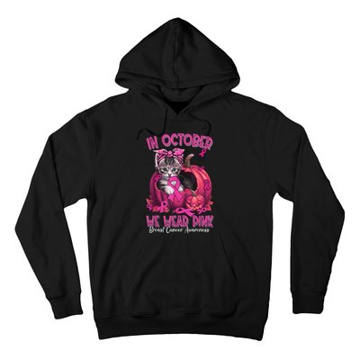 In October We Wear Cat Ribbon Breast Cancer Awareness Hoodie