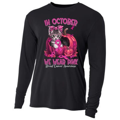 In October We Wear Cat Ribbon Breast Cancer Awareness Cooling Performance Long Sleeve Crew