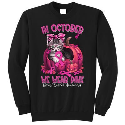 In October We Wear Cat Ribbon Breast Cancer Awareness Tall Sweatshirt