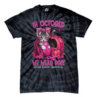 In October We Wear Cat Ribbon Breast Cancer Awareness Tie-Dye T-Shirt