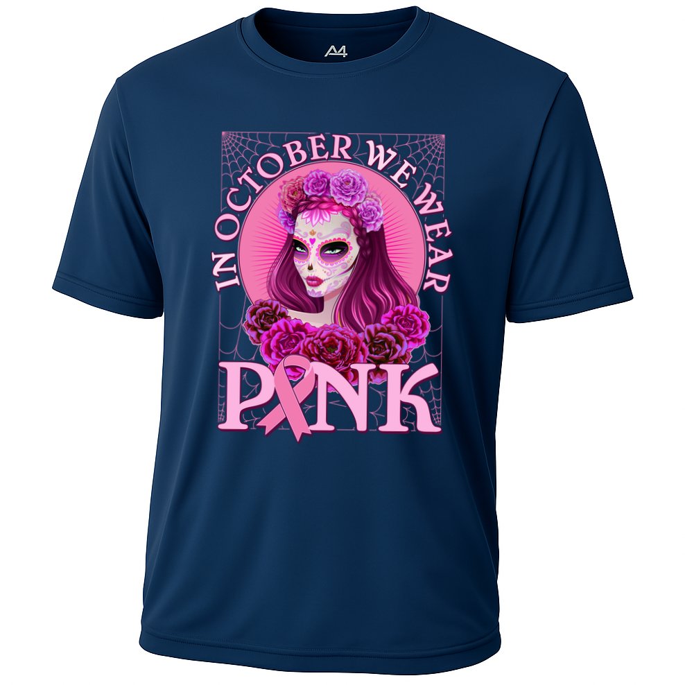 In October We Wear Pink Day Of The Dead Breast Cancer Warrior Performance Shirt