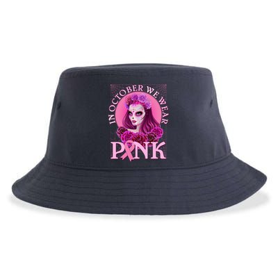 In October We Wear Pink Day Of The Dead Breast Cancer Warrior Sustainable Bucket Hat