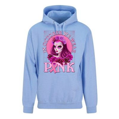 In October We Wear Pink Day Of The Dead Breast Cancer Warrior Unisex Surf Hoodie