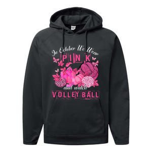 In October We Wear Pink Volleyball Breast Cancer Awareness Performance Fleece Hoodie