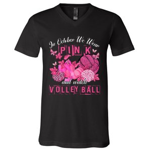 In October We Wear Pink Volleyball Breast Cancer Awareness V-Neck T-Shirt