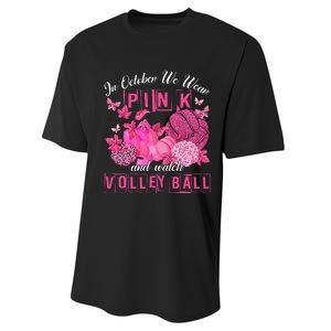 In October We Wear Pink Volleyball Breast Cancer Awareness Performance Sprint T-Shirt