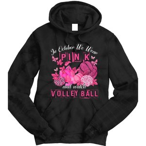 In October We Wear Pink Volleyball Breast Cancer Awareness Tie Dye Hoodie