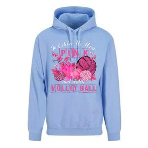 In October We Wear Pink Volleyball Breast Cancer Awareness Unisex Surf Hoodie