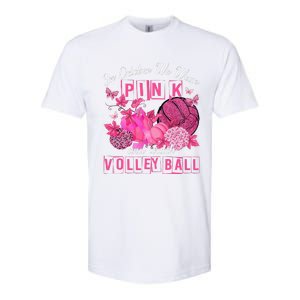 In October We Wear Pink Volleyball Breast Cancer Awareness Softstyle CVC T-Shirt