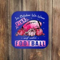 In October We Wear Pink Football Breast Cancer Awareness Gift Coaster