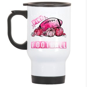 In October We Wear Pink Football Breast Cancer Awareness Gift Stainless Steel Travel Mug