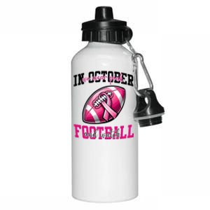 In October We Wear And Watch Football Breast Cancer Gift Aluminum Water Bottle