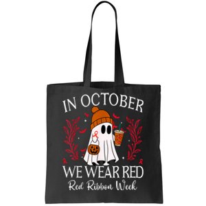 In October We Wear Red For Red Ribbon Week Awareness Tote Bag