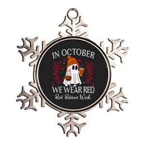 In October We Wear Red For Red Ribbon Week Awareness Metallic Star Ornament