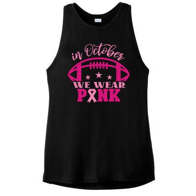 In October We Wear Pink Football Ribbon Ladies PosiCharge Tri-Blend Wicking Tank