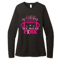 In October We Wear Pink Football Ribbon Womens CVC Long Sleeve Shirt