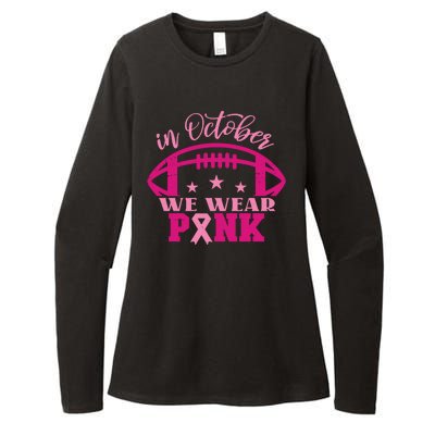 In October We Wear Pink Football Ribbon Womens CVC Long Sleeve Shirt