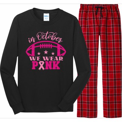 In October We Wear Pink Football Ribbon Long Sleeve Pajama Set