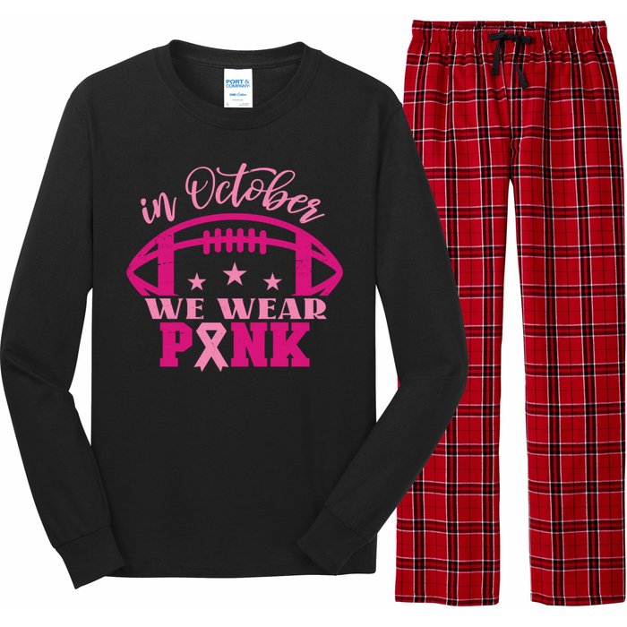 In October We Wear Pink Football Ribbon Long Sleeve Pajama Set