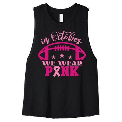 In October We Wear Pink Football Ribbon Women's Racerback Cropped Tank