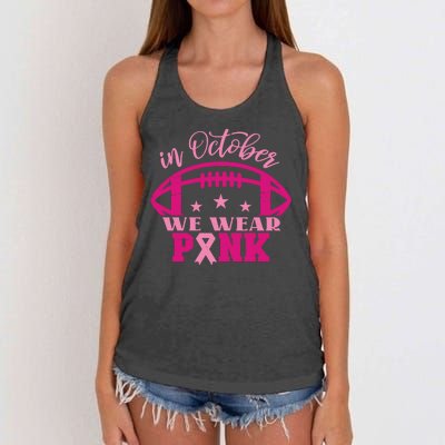 In October We Wear Pink Football Ribbon Women's Knotted Racerback Tank