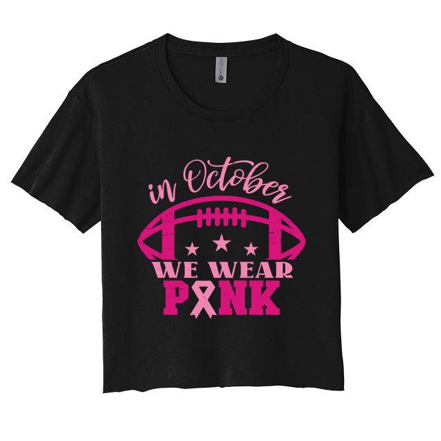 In October We Wear Pink Football Ribbon Crop Top