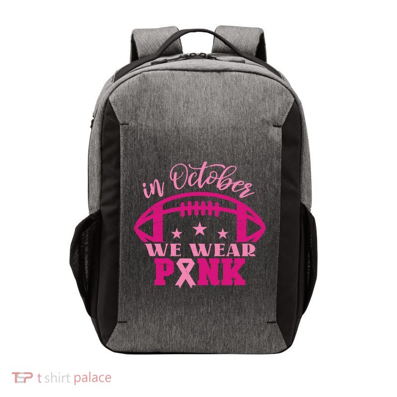 In October We Wear Pink Football Ribbon Vector Backpack