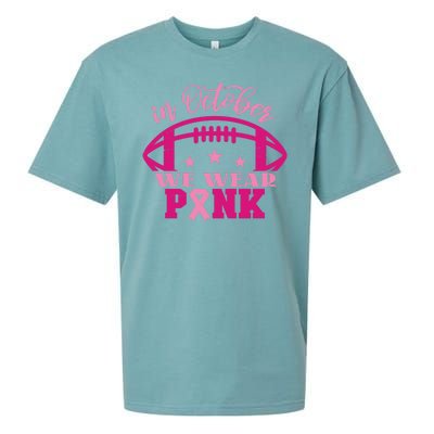 In October We Wear Pink Football Ribbon Sueded Cloud Jersey T-Shirt