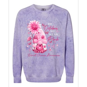 In October We Wear Pink Gnomes Gnome Breast Cancer Awareness Colorblast Crewneck Sweatshirt