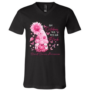 In October We Wear Pink Gnomes Gnome Breast Cancer Awareness V-Neck T-Shirt