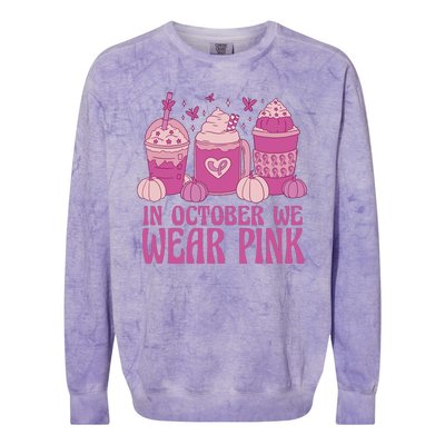 In October We Wear Pink Autumn Pumpkin Coffee Colorblast Crewneck Sweatshirt