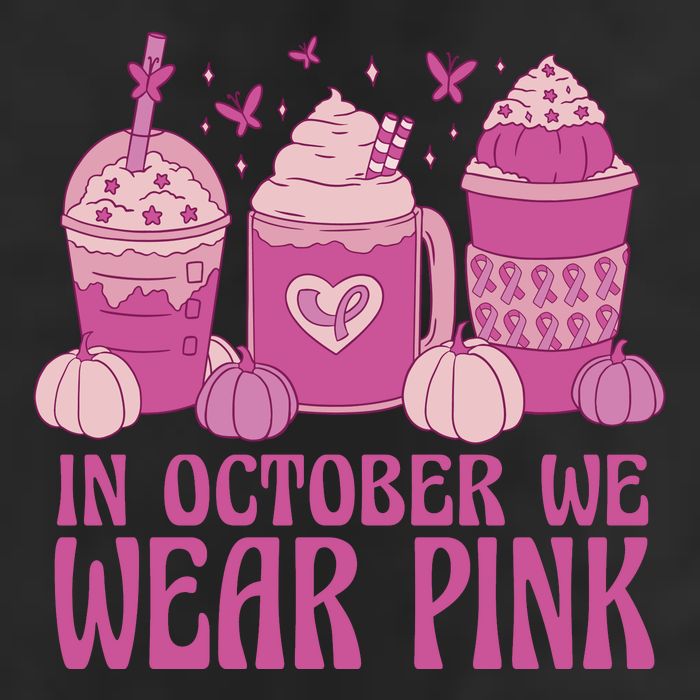 In October We Wear Pink Autumn Pumpkin Coffee 7 Panel Mesh Trucker Snapback Hat