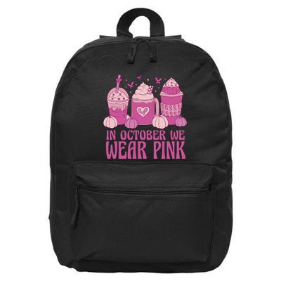 In October We Wear Pink Autumn Pumpkin Coffee 16 in Basic Backpack