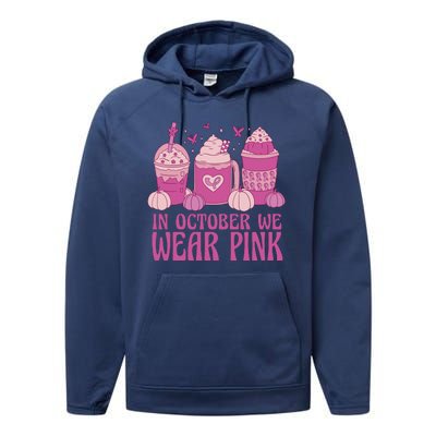 In October We Wear Pink Autumn Pumpkin Coffee Performance Fleece Hoodie