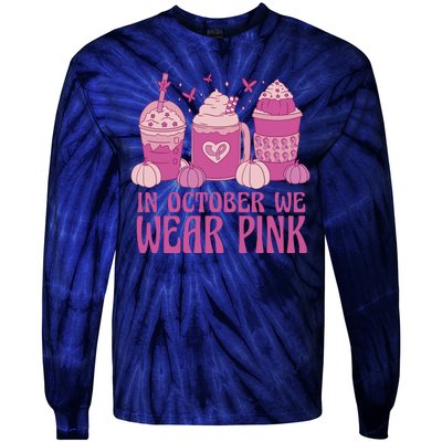 In October We Wear Pink Autumn Pumpkin Coffee Tie-Dye Long Sleeve Shirt