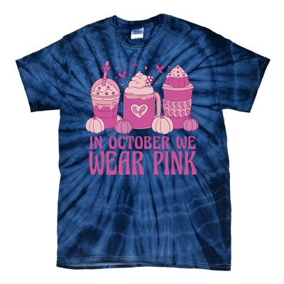 In October We Wear Pink Autumn Pumpkin Coffee Tie-Dye T-Shirt