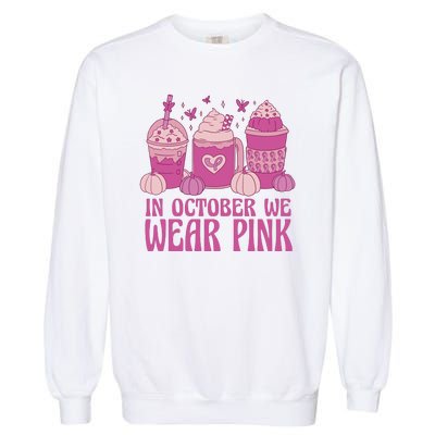 In October We Wear Pink Autumn Pumpkin Coffee Garment-Dyed Sweatshirt