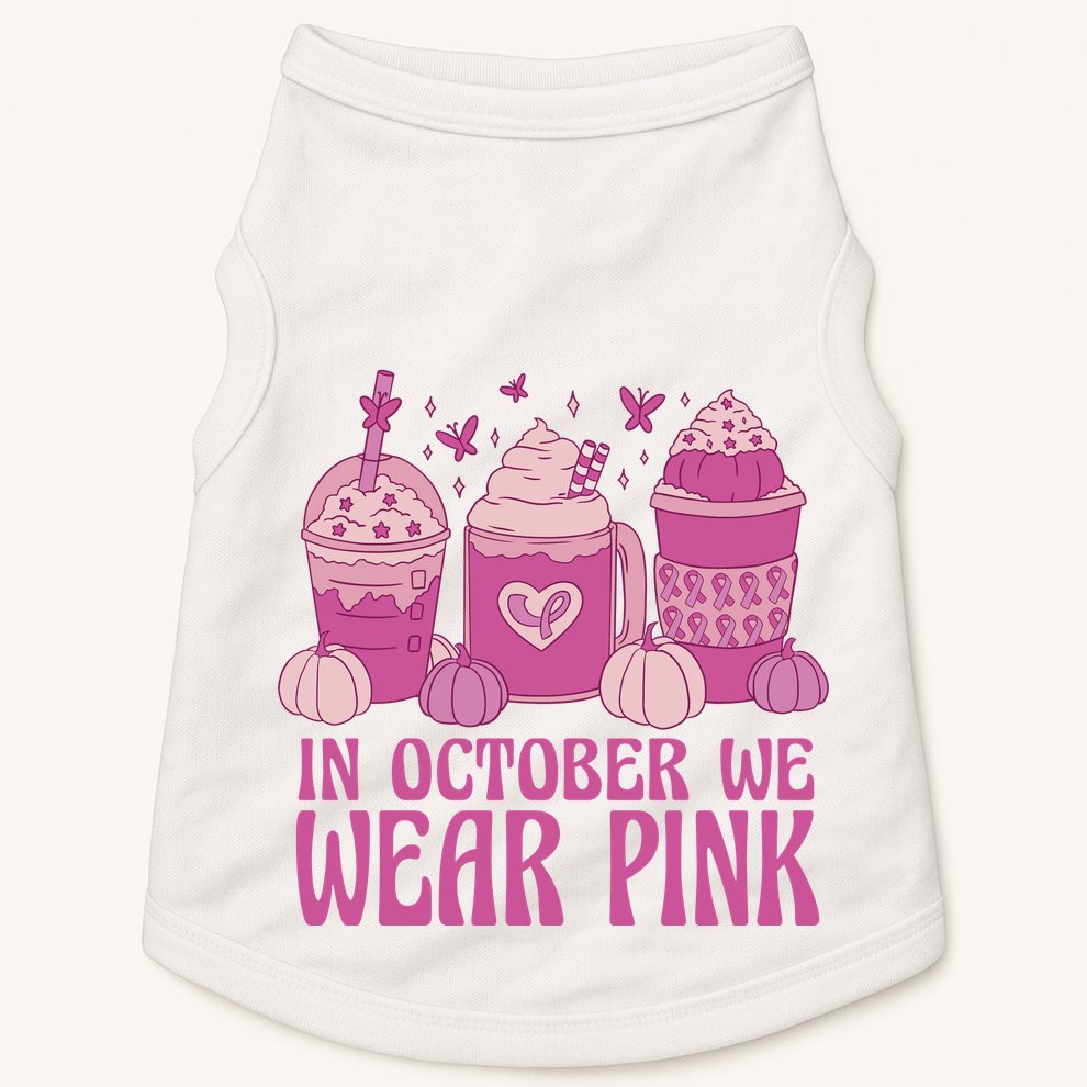 In October We Wear Pink Autumn Pumpkin Coffee Doggie Tank