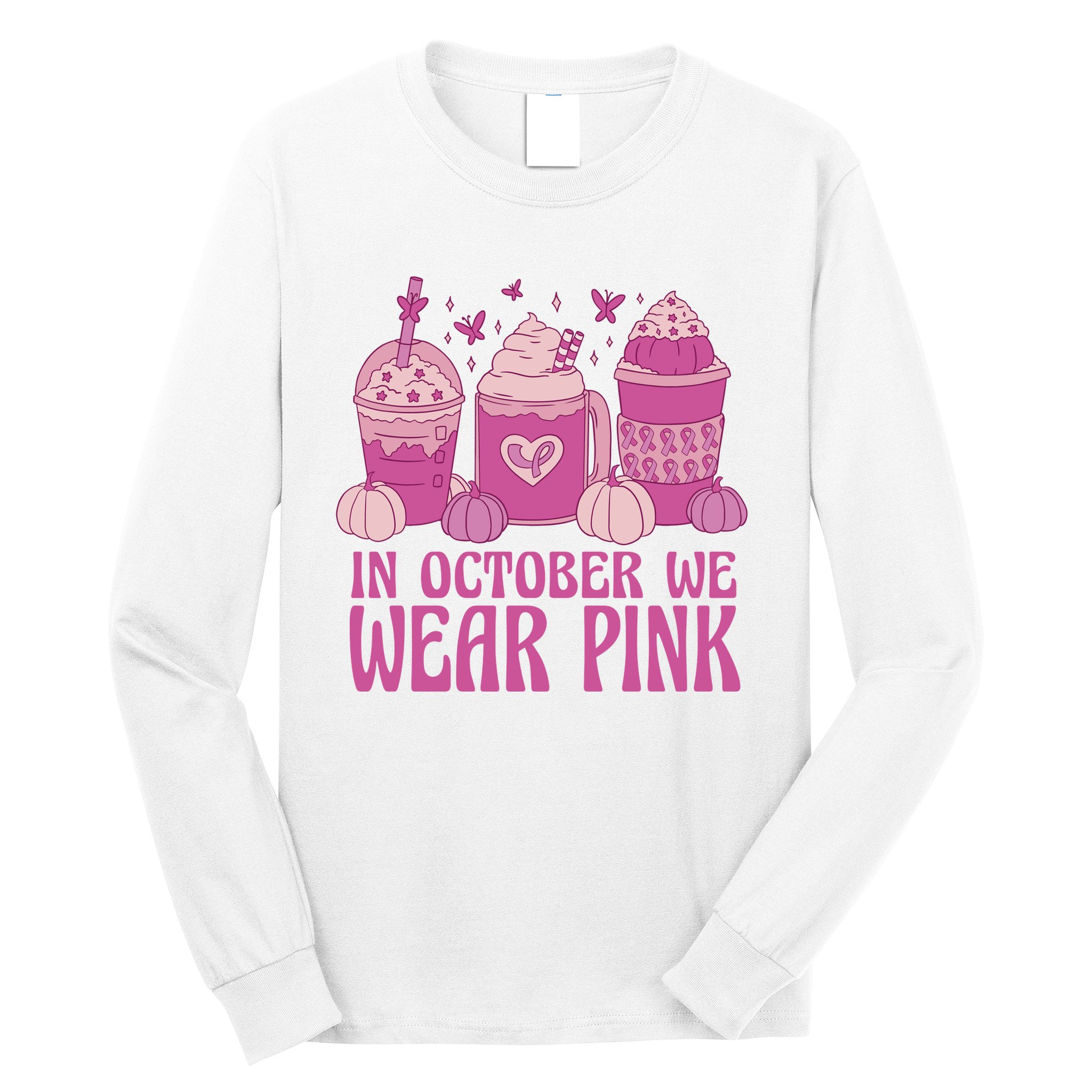 In October We Wear Pink Autumn Pumpkin Coffee Long Sleeve Shirt