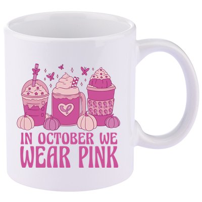 In October We Wear Pink Autumn Pumpkin Coffee 11oz C Handle Ceramic Mug
