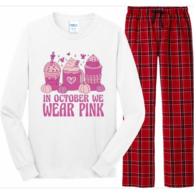 In October We Wear Pink Autumn Pumpkin Coffee Long Sleeve Pajama Set