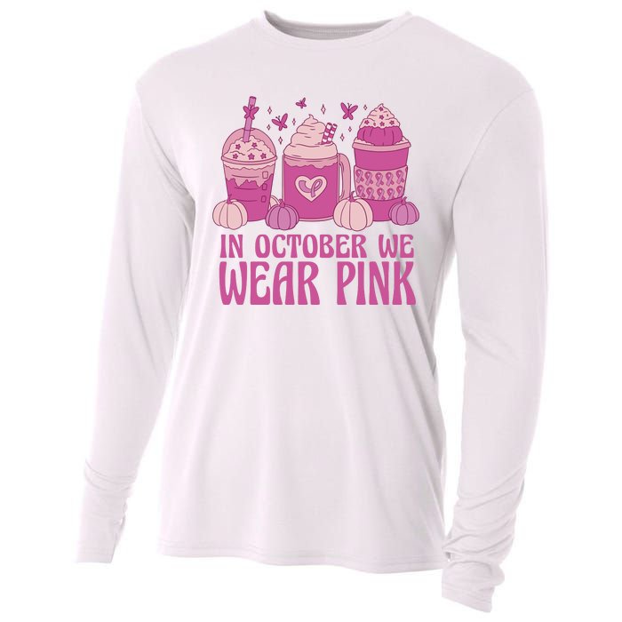 In October We Wear Pink Autumn Pumpkin Coffee Cooling Performance Long Sleeve Crew